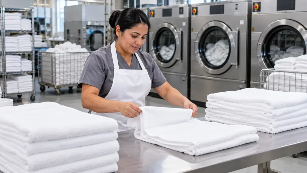 Auxiliar trabajando en una lavandería
