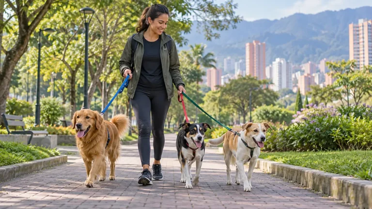 Paseador de perros durante un recorrido