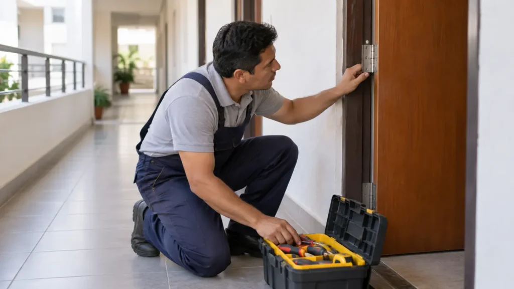 Auxiliar realizando mantenimiento en un edificio