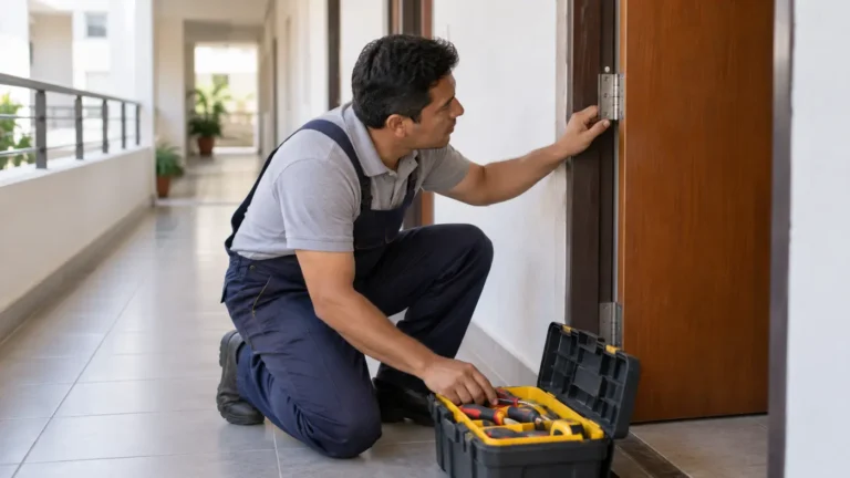 Auxiliar realizando mantenimiento en un edificio