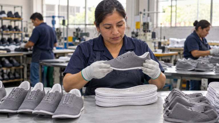 Ayudante trabajando en fabricación de calzado