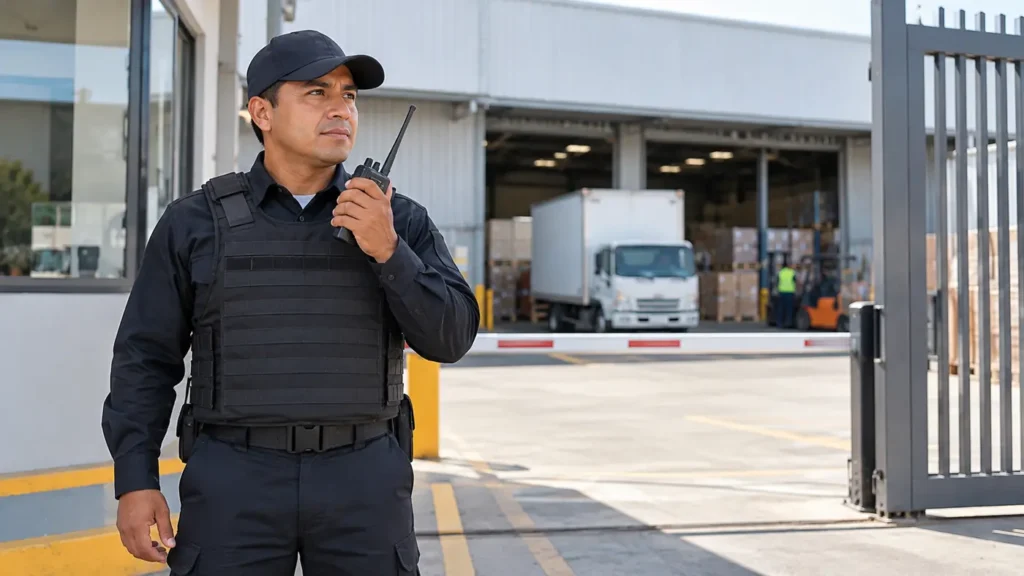Guardia de seguridad vigilando el ingreso de un almacén