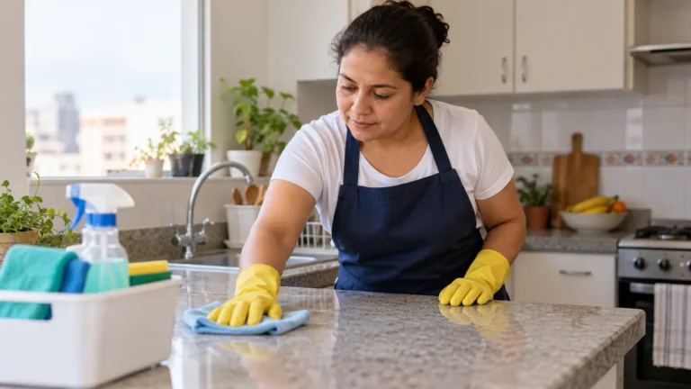 Personal realizando limpieza en una cocina doméstica